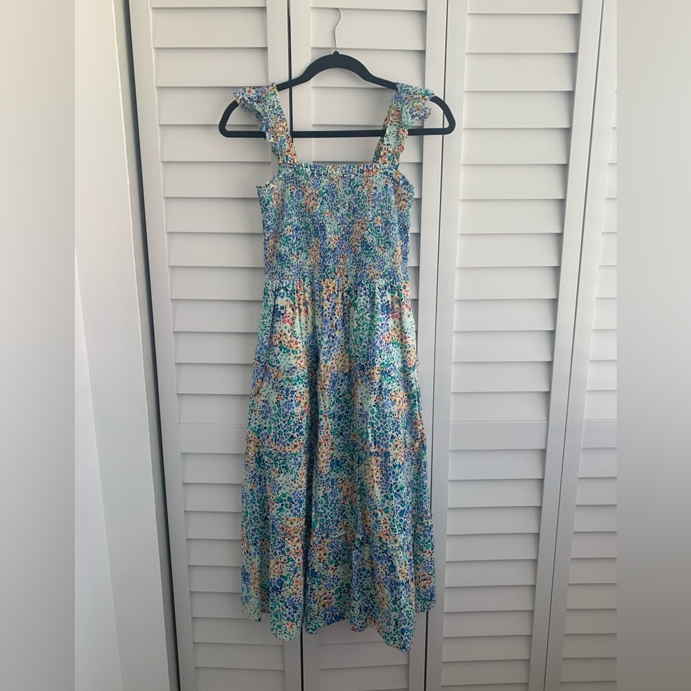 J. Crew Floral Smocked Ruffle Sleeves Midi Dress XS